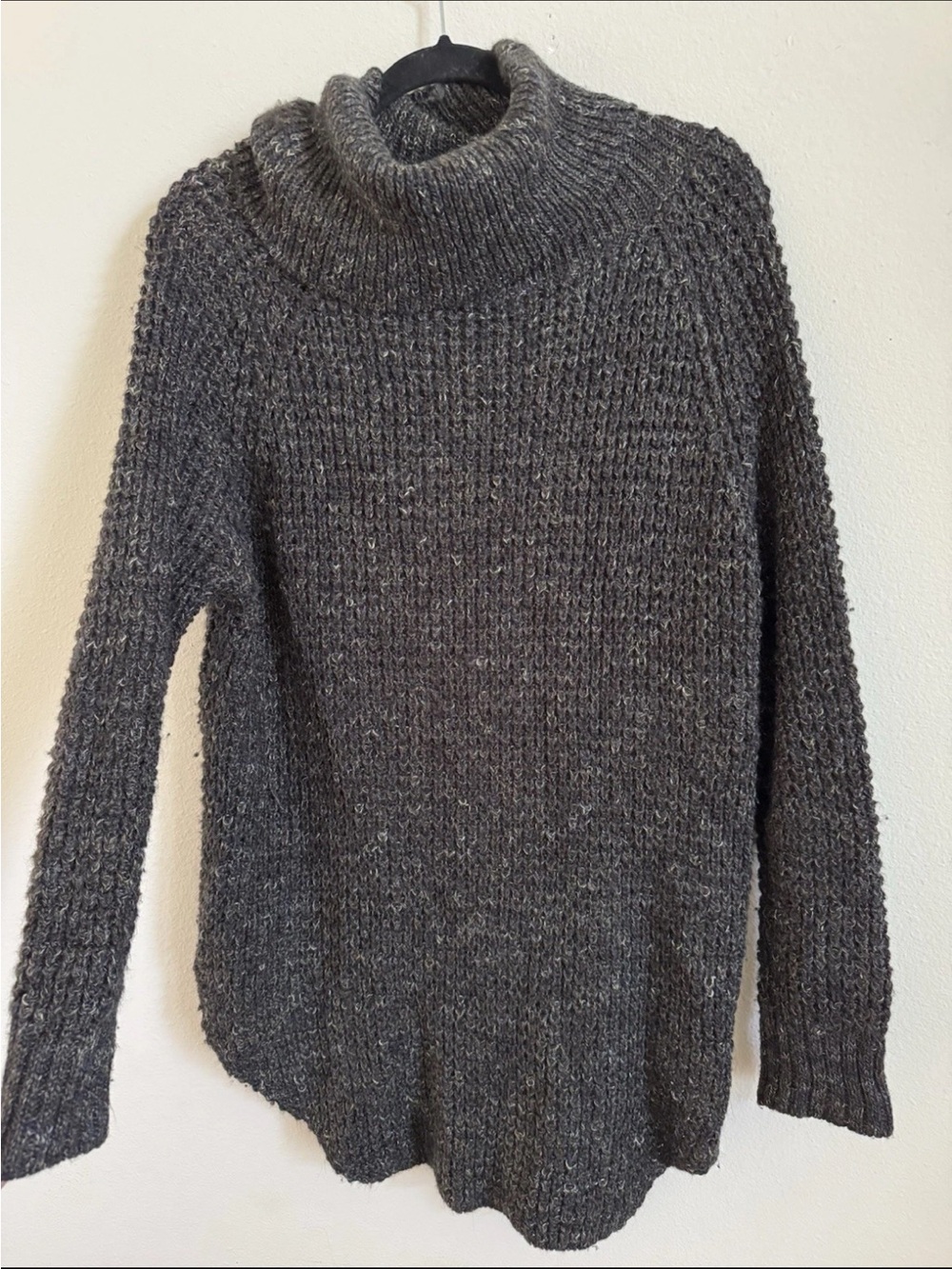 Free People Knit Sweater Dylan Tweedy Cowl Neck Wool Linen Blend Dark Grey S